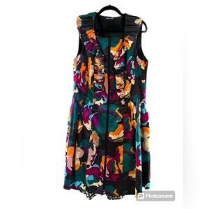 Samuel Dong Sleeveless Ruffle Neckline Zipper Front Dress